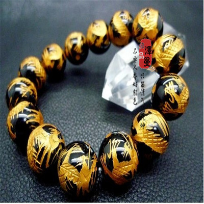 黑瑪瑙純手工雕刻金龍手鏈 男士腕間的東方氣韻